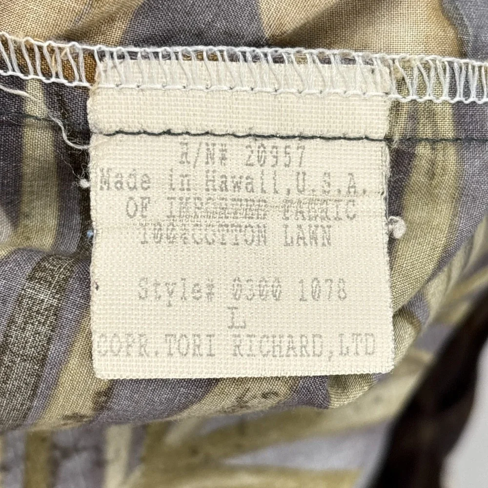 Tori Richard Shirt Mens Large Brown Gray Yellow Leaf Aloha Cotton Lawn Vintage‎
